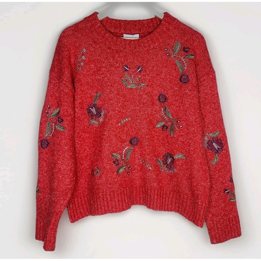 Harlyn Floral Emroidered Crew‎ Neck Sweater Relaxed Fit Red Size M